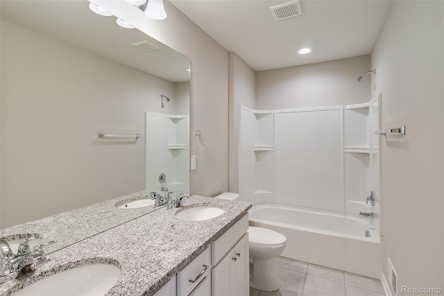 3660 Hayes Ct, Ypsilanti, MI 48197 - bathroom with toilet, double vanity, tile patterned floors, and bathtub / shower combination