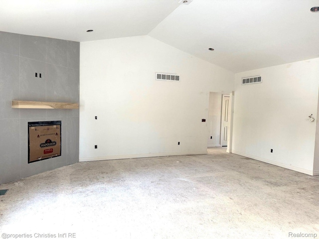 3201 Roma Ct, Wixom, MI 48393 - unfurnished living room featuring lofted ceiling