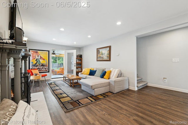 20171 Renfrew Rd, Detroit, MI 48221 - living room with wood finished floors, recessed lighting, baseboards, and stairway
