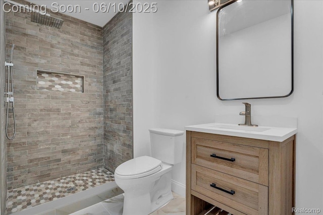 2148 E Roundtable Dr, Canton, MI 48188 - full bathroom with vanity, toilet, tiled shower, and marble finish flooring