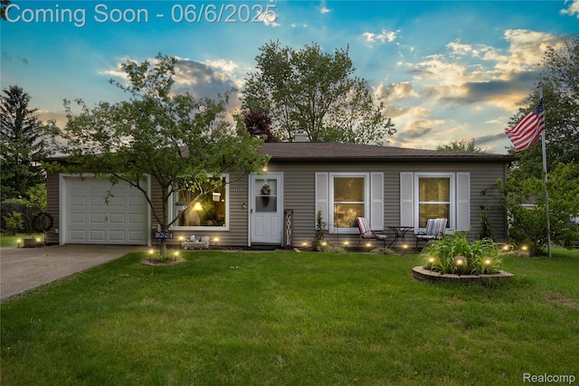 3886 Queensbury Rd, Lake Orion, MI 48359 - ranch-style home with a front yard, an attached garage, driveway, and a chimney