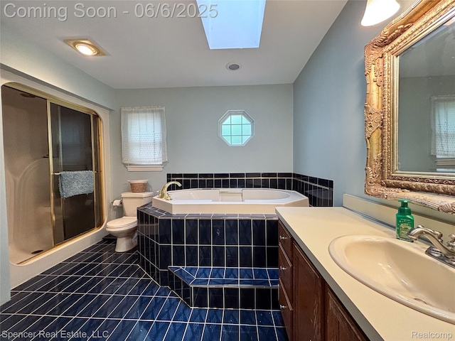 5005 Mohawk Ave, Clarkston, MI 48348 - full bathroom featuring toilet, vanity, a skylight, tile patterned flooring, and a bath