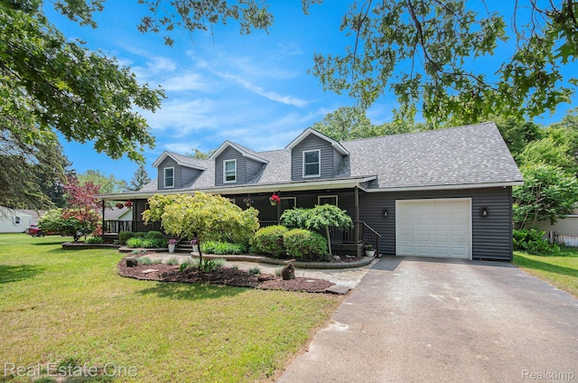 2400 Rolandale, West Bloomfield, MI 48324 - cape cod home featuring covered porch, roof with shingles, asphalt driveway, and a front lawn