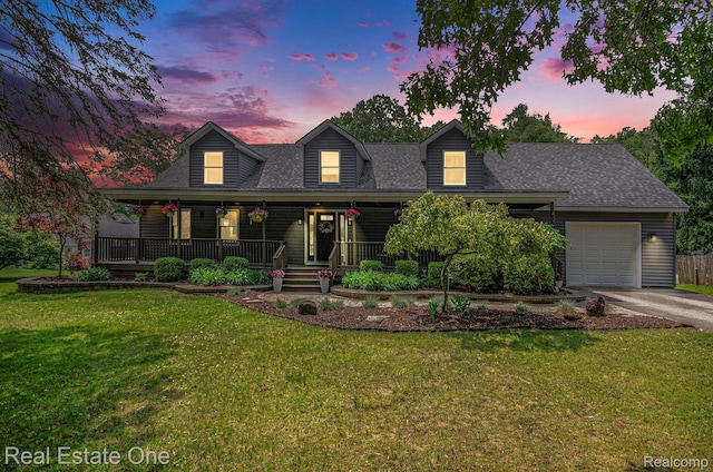 2400 Rolandale, West Bloomfield, MI 48324 - view of front of home featuring driveway, an attached garage, a shingled roof, a lawn, and covered porch