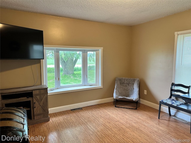 1286 Elmer Rd, Sandusky, MI 48471 - sitting room with wood finished floors, baseboards, a fireplace, and a textured ceiling