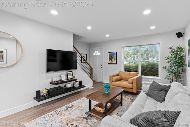 3344 Coolidge Hwy, Royal Oak, MI 48073 - living area featuring wood finished floors, stairway, and recessed lighting