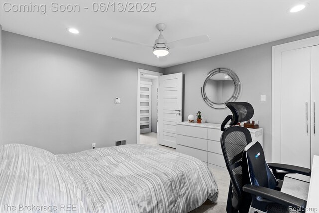 3344 Coolidge Hwy, Royal Oak, MI 48073 - bedroom featuring recessed lighting, carpet, and a ceiling fan