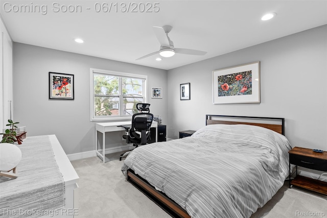 3344 Coolidge Hwy, Royal Oak, MI 48073 - bedroom featuring light carpet, recessed lighting, a desk, and a ceiling fan