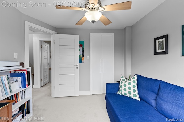 3344 Coolidge Hwy, Royal Oak, MI 48073 - living room featuring light carpet and a ceiling fan