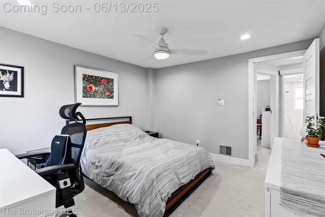 3344 Coolidge Hwy, Royal Oak, MI 48073 - bedroom with light carpet, recessed lighting, ceiling fan, and an office area