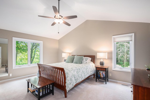 565 Hawksnest Dr, South Haven, MI 49090 - bedroom featuring vaulted ceiling, light colored carpet, baseboards, and a ceiling fan