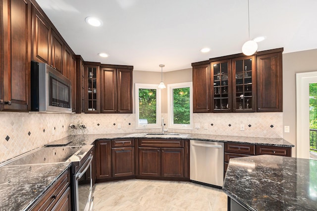 565 Hawksnest Dr, South Haven, MI 49090 - kitchen featuring stainless steel appliances, a sink, dark brown cabinets, healthy amount of natural light, and recessed lighting