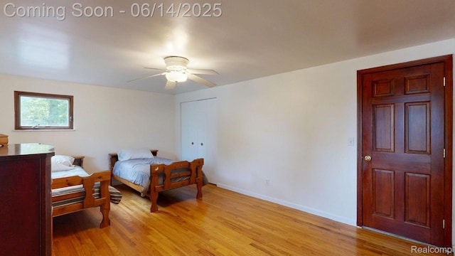 6624 Wellesley Ter, Clarkston, MI 48346 - bedroom featuring light wood-style flooring, a ceiling fan, and a closet