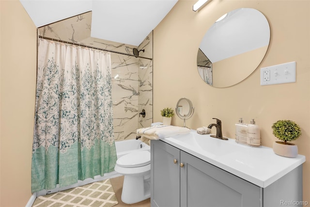 8857 Charlevoix St, Detroit, MI 48214 - full bath featuring vanity, toilet, and shower / bath combination with curtain
