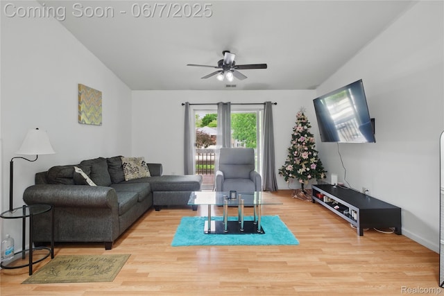 1332 Shoemaker Dr Unit 1332, Belleville, MI 48185 - living room featuring ceiling fan, light wood-type flooring, and vaulted ceiling
