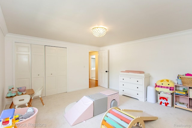 8019 Concord Rd, Huntington Woods, MI 48070 - recreation room with carpet and crown molding