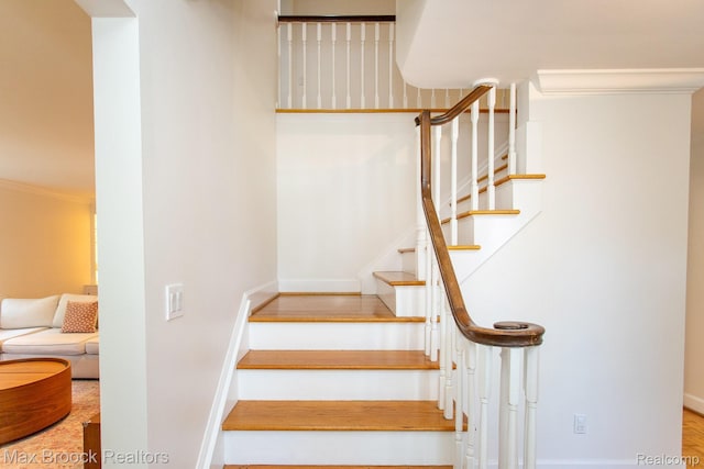 8019 Concord Rd, Huntington Woods, MI 48070 - stairway featuring ornamental molding and baseboards