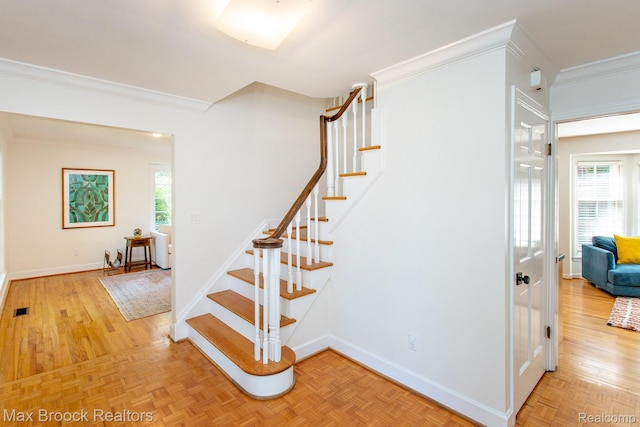 8019 Concord Rd, Huntington Woods, MI 48070 - stairway featuring crown molding and baseboards