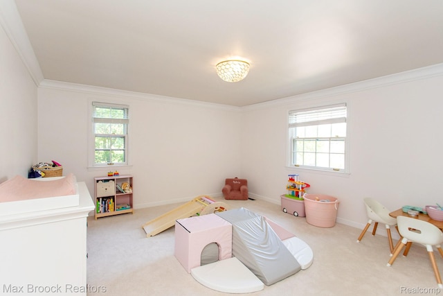 8019 Concord Rd, Huntington Woods, MI 48070 - playroom with ornamental molding, healthy amount of natural light, and carpet