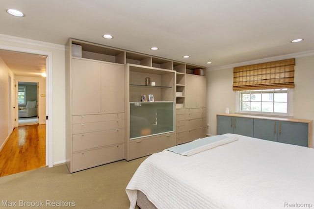 8019 Concord Rd, Huntington Woods, MI 48070 - bedroom with crown molding, recessed lighting, and light colored carpet