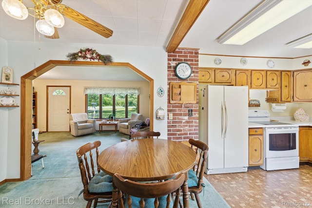 5740 M 66, East Leroy, MI 49051 - dining room featuring beamed ceiling, light carpet, and arched walkways
