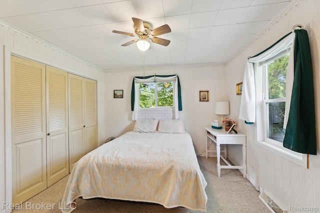 5740 M 66, East Leroy, MI 49051 - bedroom featuring crown molding, a closet, light colored carpet, and ceiling fan