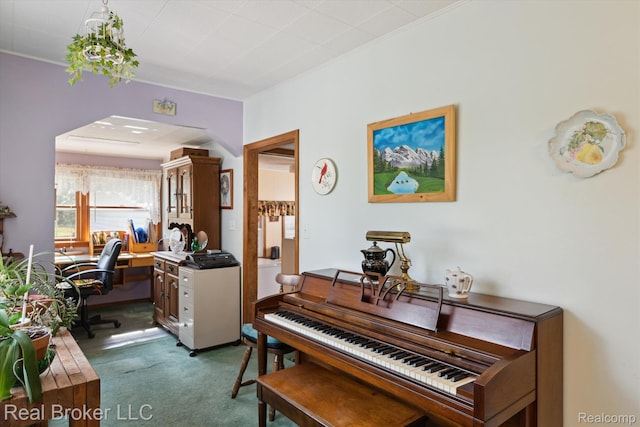 5740 M 66, East Leroy, MI 49051 - sitting room featuring carpet flooring, a desk, and crown molding