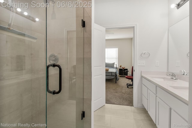 11801 Hines Place Dr, Livonia, MI 48150 - full bath featuring double vanity, connected bathroom, and a stall shower