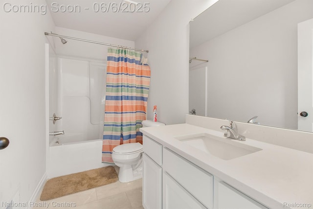 11801 Hines Place Dr, Livonia, MI 48150 - full bath featuring vanity, toilet, shower / bathtub combination with curtain, and tile patterned floors