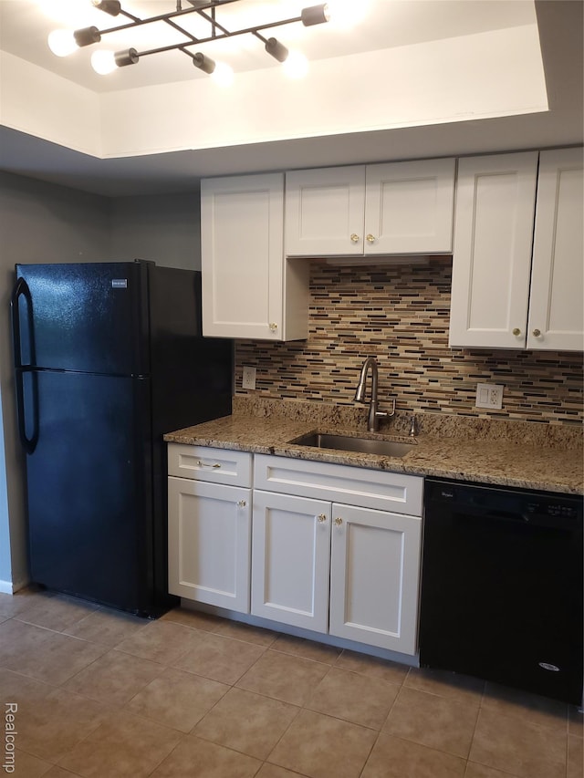 35300 Woodward Ave Unit 408, Birmingham, MI 48009 - kitchen with black appliances, a sink, backsplash, and white cabinets