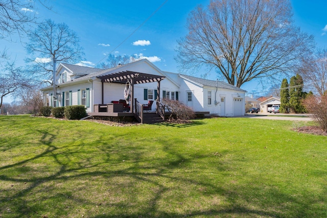 46860 Shelby Rd, Michigan, MI 48317 - rear view of property with a pergola, an attached garage, driveway, a yard, and a deck