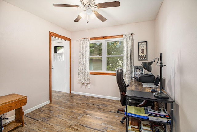 130 Woodway Ave, Battle Creek, MI 49014 - office featuring ceiling fan, baseboards, and wood finished floors