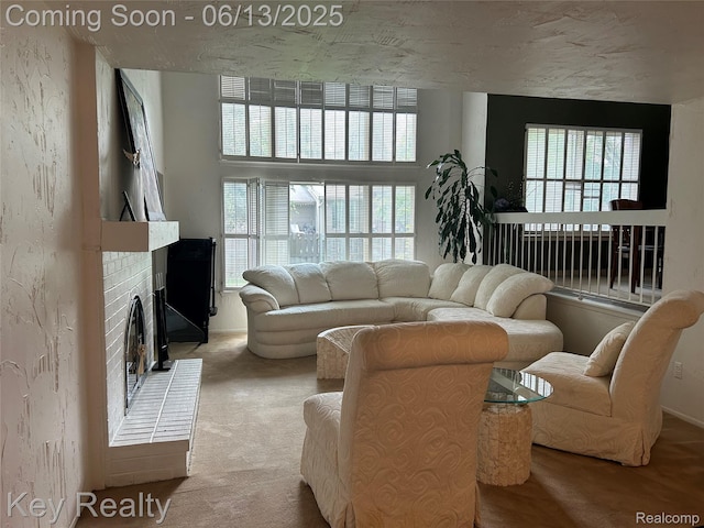 34423 Lakehurst Dr, Farmington, MI 48331 - living area with carpet and a fireplace