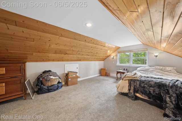 8921 Lake Rd, Grosse Ile, MI 48138 - bedroom featuring carpet floors, baseboards, lofted ceiling, and wood ceiling