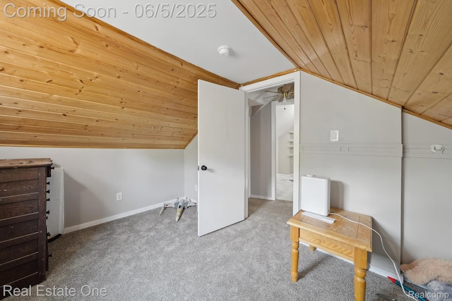8921 Lake Rd, Grosse Ile, MI 48138 - bonus room featuring wooden ceiling, lofted ceiling, carpet, and baseboards