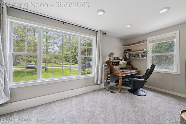 8921 Lake Rd, Grosse Ile, MI 48138 - carpeted home office featuring baseboards and recessed lighting