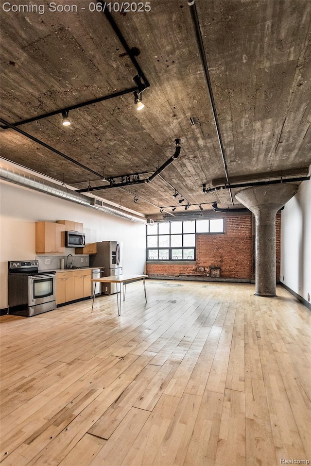 460 W Canfield Street Loft 207/ Unit 16, Detroit, MI 48201 - misc room featuring track lighting, a sink, light wood-type flooring, and baseboards