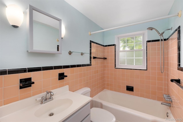 22953 Allen Rd, Saint Clair Shores, MI 48080 - full bath featuring tub / shower combination, vanity, and tile walls