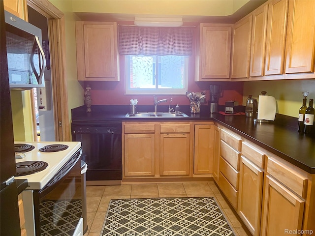 21710 Parklawn St, Oak Park, MI 48237 - kitchen featuring a sink, stainless steel microwave, dishwasher, white range with electric stovetop, and light tile patterned flooring