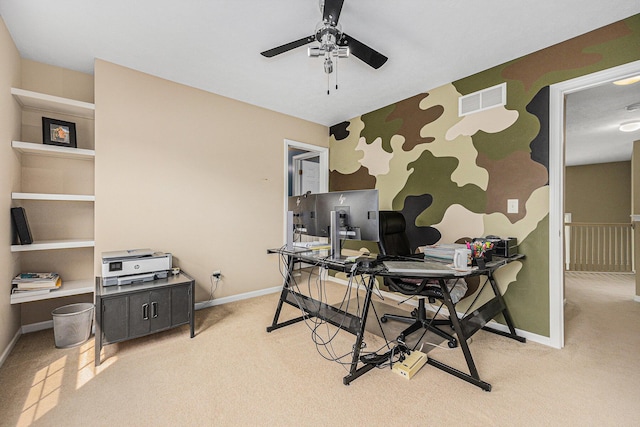 6533 Cannon Farms Dr NE, Rockford, MI 49341 - home office featuring ceiling fan, light carpet, and baseboards