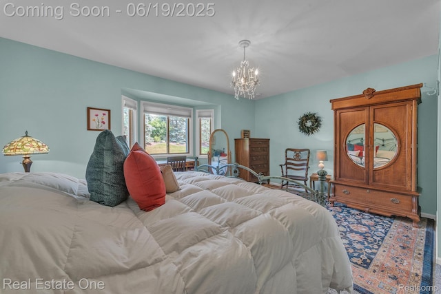 15719 Greenview, Fraser, MI 48026 - bedroom with a chandelier and baseboards