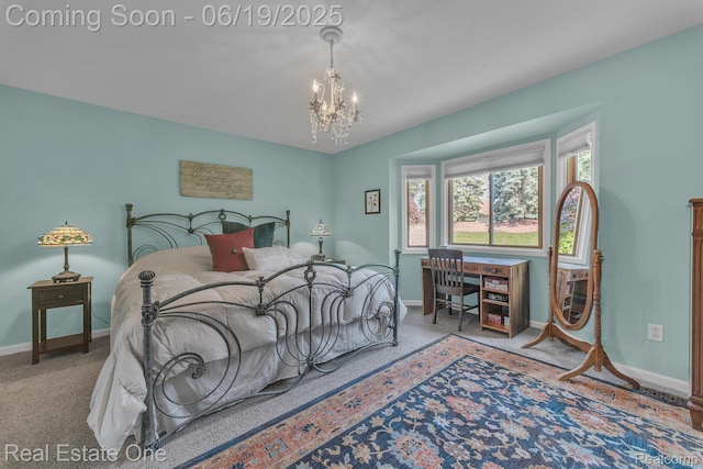 15719 Greenview, Fraser, MI 48026 - carpeted bedroom featuring a chandelier and baseboards