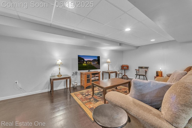 15719 Greenview, Fraser, MI 48026 - living area with a paneled ceiling, recessed lighting, and wood finished floors