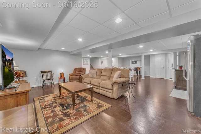 15719 Greenview, Fraser, MI 48026 - living area with recessed lighting, dark wood-style flooring, and a paneled ceiling