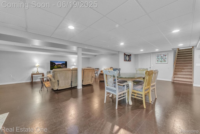 15719 Greenview, Fraser, MI 48026 - dining room with stairway, recessed lighting, and a paneled ceiling