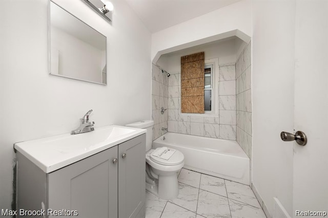 17187 Vaughan St, Detroit, MI 48219 - full bath with toilet, vanity, marble look tiles, tub / shower combination, and baseboards