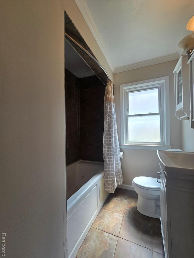 29263 Barton St, Garden City, MI 48135 - full bathroom featuring ornamental molding, vanity, and shower / bath combination with curtain