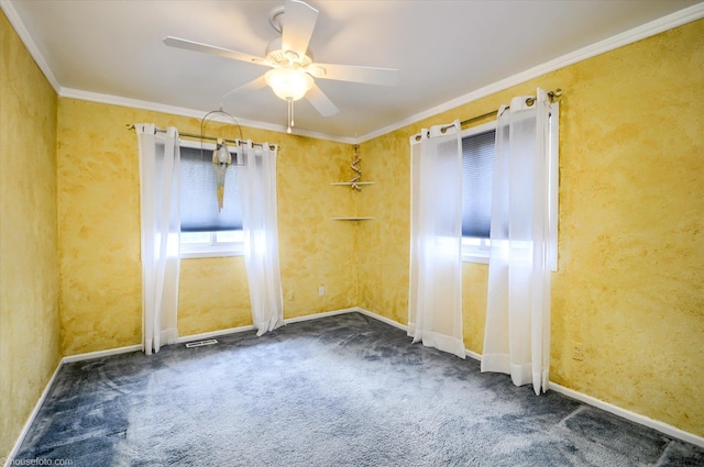 5379 N Irish Rd, Davison, MI 48423 - empty room with carpet flooring, ceiling fan, ornamental molding, and baseboards