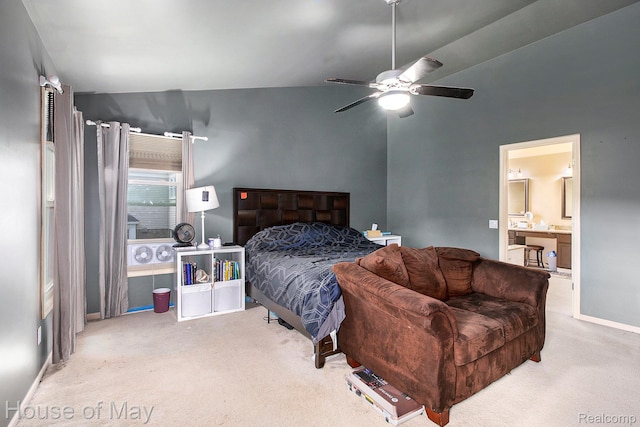 47951 Picadilly Ct, Canton, MI 48187 - bedroom featuring carpet floors, vaulted ceiling, baseboards, and a ceiling fan