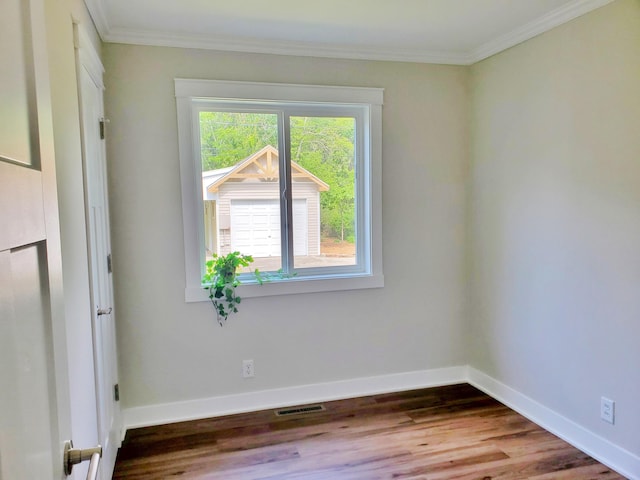 121 S Marshall St, New Buffalo, MI 49117 - unfurnished room with ornamental molding, wood finished floors, and baseboards